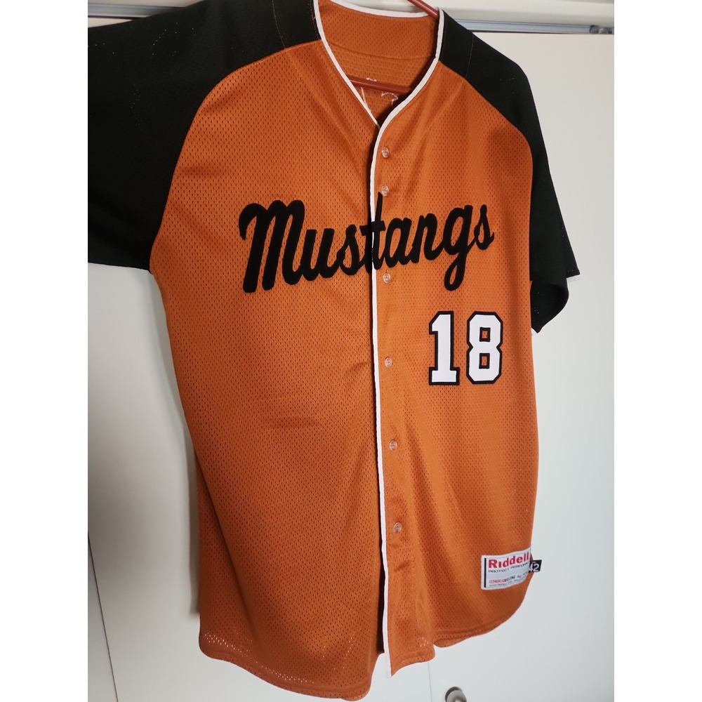 Riddell Button Up Baseball Jersey Mustangs Embroidered #18 High School Size 42